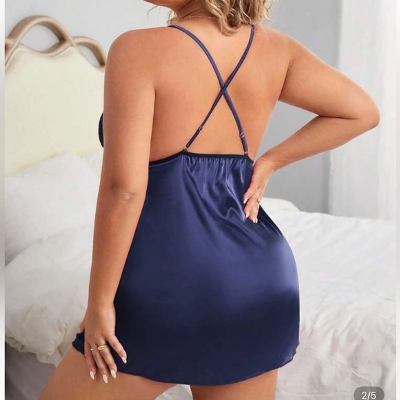 NWT Navy Blue Lace Scallop Trim Satin Slip 14/1XL - Picture 2 of 5